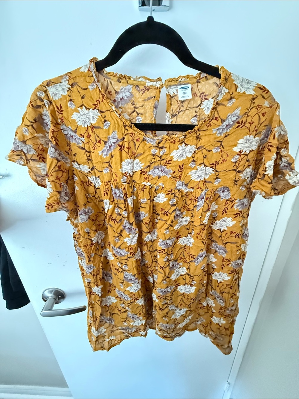 Old Navy Mustard Floral Short-Sleeve Blouse